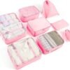 8 Set Packing Cubes for Suitcases Travel Luggage Packing Organizers,Travel Essentials Luggage Organizer Accessories for Shoe Bag Tioletry Bag Laundry Bag (Pink)