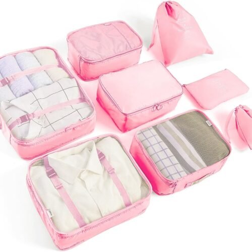 8 Set Packing Cubes for Suitcases Travel Luggage Packing Organizers,Travel Essentials Luggage Organizer Accessories for Shoe Bag Tioletry Bag Laundry Bag (Pink)