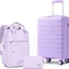 LARVENDER Luggage Sets 3 Piece, Hardside PP Carry On Suitcase with 360° Spinner Wheels TSA Lock Luggage Sets for Women, Lavender