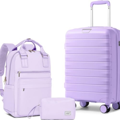 71U62FiJPYL._AC_SL1500_.jpg LARVENDER Luggage Sets 3 Piece, Hardside PP Carry On Suitcase with 360° Spinner Wheels TSA Lock Luggage Sets for Women, Lavender