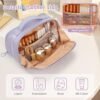 71UX0Ws9YCL._AC_SL1500_.jpg OCHEAL Travel Makeup Bag - Wide Open Flat Cosmetic Bag Organizer with Handle Portable Lightweight Toiletry Bag for Women's Girls Essentials Skincare Accessories-Purple