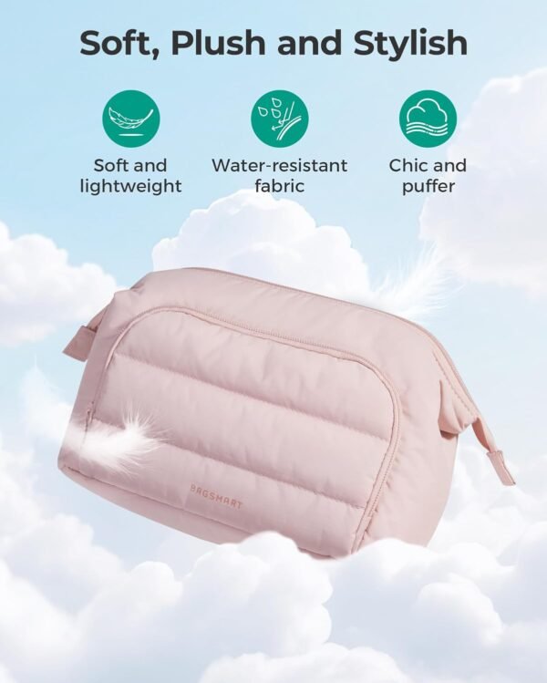 71WvfHAwWLL._AC_SL1500_.jpg BAGSMART Makeup Bag Travel Toiletry Bag, Puffy Padded Make Up Bags for Women, Makeup Organizer Wide-open Pouch Purse, Travel Essentials for Toiletries Accessories Brushes, Camel(Brown)