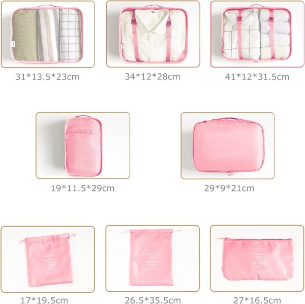 8 Set Packing Cubes for Suitcases Travel Luggage Packing Organizers,Travel Essentials Luggage Organizer Accessories for Shoe Bag Tioletry Bag Laundry Bag (Pink)