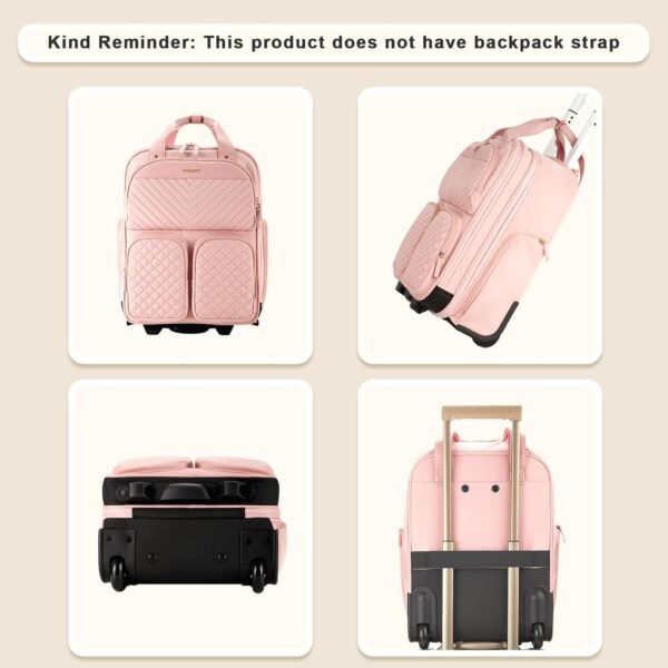 71XwVMwrCJL._AC_SL1500_.jpg Underseat Carry On Luggage with Wheels, Airline Approved Personal Item Bag, Multiple Compartment Travel Carry-On with Leather Handle, Soft Side Lightweight Rolling Suitcase for Women, Pink, L