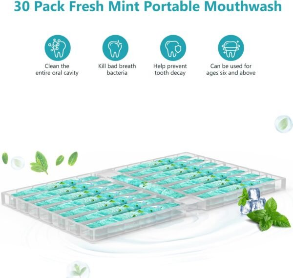 71Yl55jXM6L._AC_SL1500_.jpg Mouthwash Travel Size Portable Packets to Go, Alcohol & Fluoride Free Fresh Mint MouthwashStrips for Superior Oral Hygiene,30 Individual Disposable Mouthwash Packs(Pack of 30)