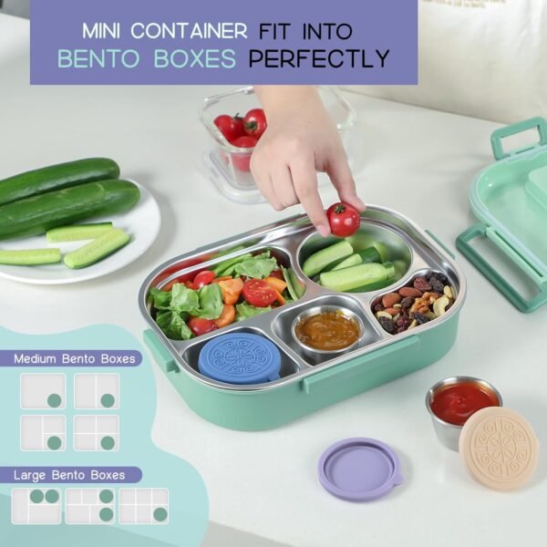 VITEVER [6 Pack] Salad Dressing Container To Go, 1.6 oz Small Condiment Containers with Lids, Reusable Stainless Steel Sauce Cups , Leakproof Silicone Lids for Lunch Bento Box, Picnic and Travel