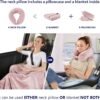 2 in 1 Travel Blanket, Soft Warm Blanket with Cozy Neck Pillow Case, Portable Blanket Set for Airplane, Camping, Car (Dusty Pink)