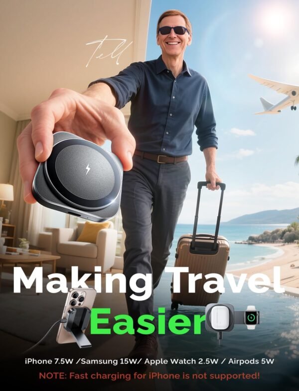 71aNXNpTBPL._AC_SL1500_.jpg LISEN for MagSafe Charger Stand for iPhone Magnetic Apple Watch Airpods Charging, Minimalist Travel for iPhone Wireless Charger Magnetic MagSafe Accessories Apple 16 Pro Max iwatch Airpods Black