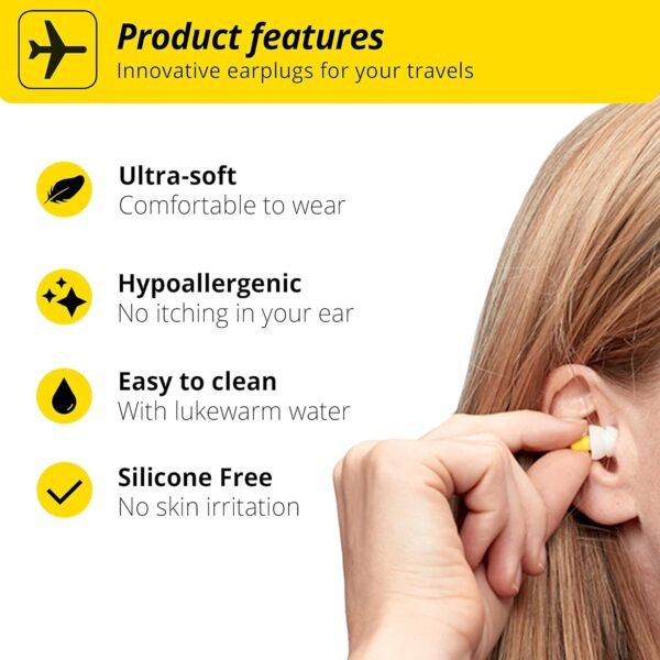 Alpine FlyFit - Earplugs for Pressure Relief & Preventing Ear Pain While Flying - Airplane Travel Essentials - Comfortable Reusable Hypoallergenic Earplugs with Ultra Soft Filter