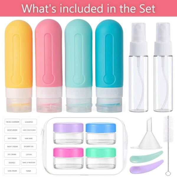 71eOd126JgL._SL1500_.jpg 16pack Travel Bottles for Toiletries, TSA Approved LeakProof Squeezable Silicone Toiletry Containers for Shampoo, Conditioner, 3oz Portable Refillable Traveling Size Liquid Containers (16Pcs/Colorful)