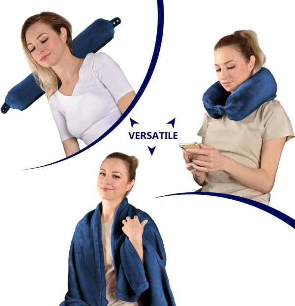 71fQNMwFSQL._AC_SL1500_.jpg Multifunctional Neck Pillow, Soft Warm Blanket with Cozy Neck Pillow Case, Portable Blanket Set for Airplane, Camping, Car (Navy Blue)