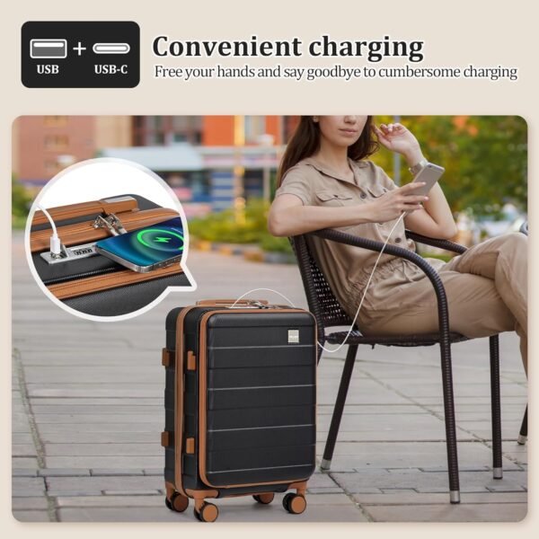imiomo Carry on Luggage Airline Approved with TSA Lock, Hard Shell 20 Inch Travel Carry-on Suitcase with Spinner Wheels and Charging Port, Black