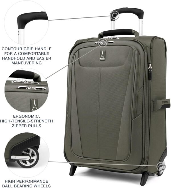 Travelpro Maxlite 5 Softside Expandable Upright 2 Wheel Carry on Luggage, Lightweight Suitcase, Men and Women, Slate Green, Carry On 20-Inch