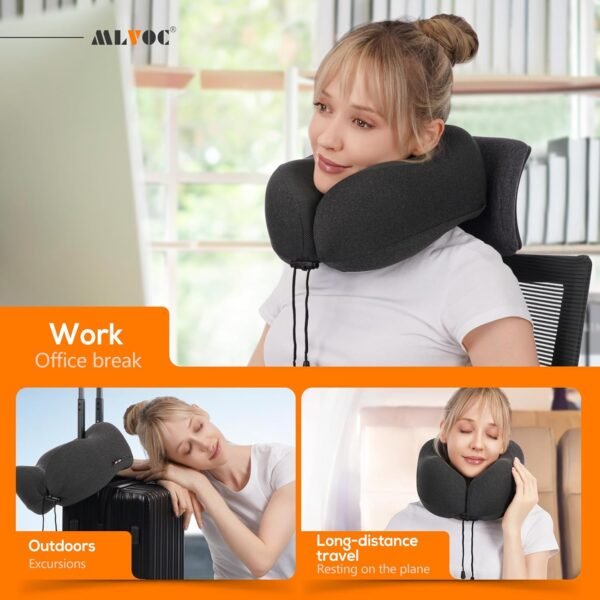 71jLwry3nML._AC_SL1500_.jpg MLVOC Travel Pillow 100% Pure Memory Foam Neck Pillow, Comfortable & Breathable Cover, Machine Washable, Airplane Travel Kit with 3D Contoured Eye Masks, Earplugs, and Luxury Bag, Standard (Black)