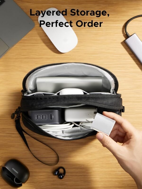 71kHLqb91lL._AC_SL1500_.jpg UGREEN Electronics Organizer Travel Case Bag Multifunctional Organizer Carrying Case for Cables, Cord, SD Card, Earbuds, Charger, USB Adapter, Electronic Accessories Medium Size
