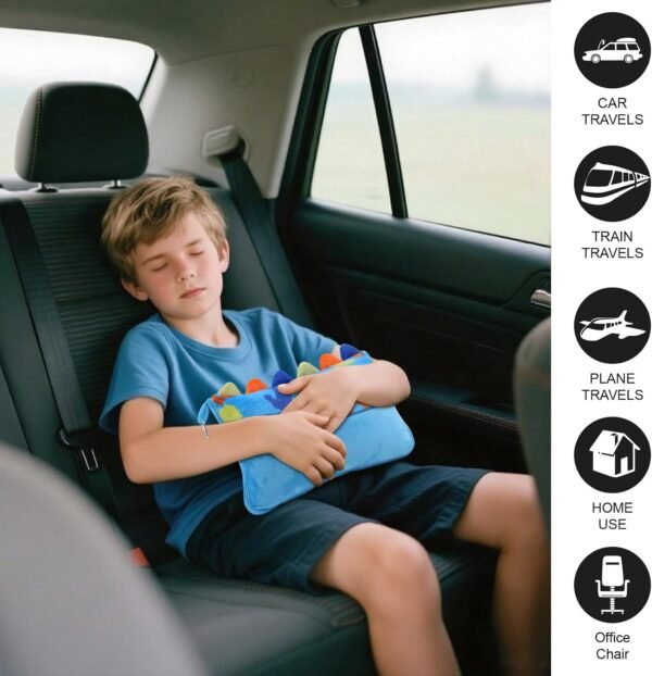 71kR5m7Wm3L._AC_SL1500_.jpg 3 in 1 Travel Pillow and Blanket Set for Kids,Soft Travel Blanket Airplane Campact with Bag,Pillow Blanket for Boys with a Pocket,Backpack Clip, Luggage Sleeve (Dinosaur)