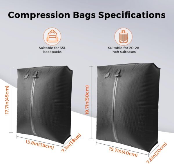 Travel Vacuum Bags for Luggage with Electric Pump, IP67 Reusable Vacuum Compression Bags for Travel, Backpack & Suitcases,Vacuum Seal Packing Cubes for Clothing (2PC-PUMP)