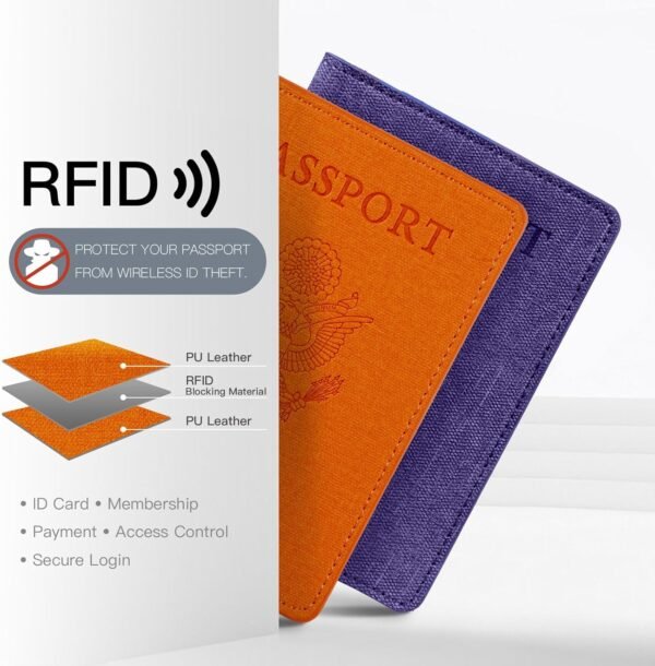 71lwHTjL5IL._AC_SL1500_.jpg VIDIVICI 2 Pack RFID Passport Holder, Travel Gifts, Travel Accessories - Orange&Purple