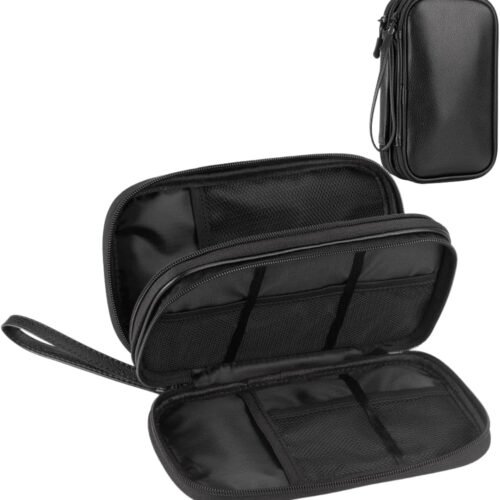 71mGwT96glL._AC_SL1500_.jpg Leather Travel Electronic Organizer - Double Layer, Waterproof Case for Cables, Chargers, Phones & More - Portable, Shockproof Pouch for All Your Electronics Accessories (Black, M)