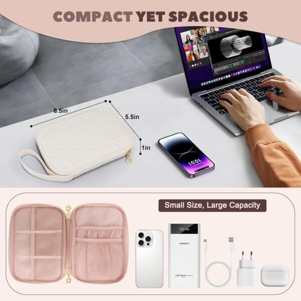 71mmkXo0l9L._AC_SL1500_.jpg Electronics Organizer Travel Case, Charger Bag Cord Organizer Travel, Compact Tech Pouch Cable Organizer Bag for Charger, Cords, Phone, Headphones, Flash Drive, SD Card (Beige, Small-Single Layer)