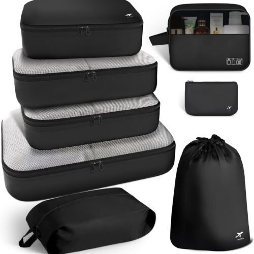 71mxk3eicrL._AC_SL1480_.jpg HOTOR Packing Cubes for Suitcases - 8 Pieces, Light Packing Cubes for Travel, Premium Suitcase Organizer Bags Set, Space-Saving Luggage Organizers, Travel Accessories and Essentials, Black