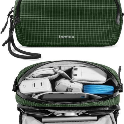 71ncFp868aL._AC_SL1500_.jpg tomtoc Electronic Organizer Travel Case Performance, Water Resistant Dual Compartment Cable Organization Storage Bag for Charger, Cord, Phone, Hard Drive, Power Bank, Accessories Travel Essentials