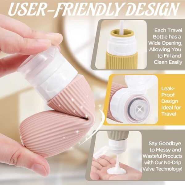 Travel Bottles for Toiletries 6 Pack, TSA Approved Travel Size Toiletries Containers Set, 3 Silicone Leak Proof Refillable Bottles and 3 Creams Jars Accessories Kit W/Clear Bag（Apricot）