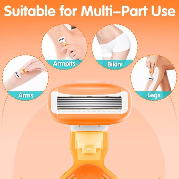 71oNMZhHDkL._SL1500_.jpg DreamGenius Travel Razors for Women Include 1 Handle and 5 Cartridges, Extra Smooth 5-Blade Travel Essentials Razor with Case for Shaving, Orange