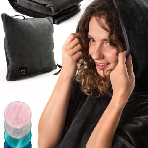 71pmUUiifUL._AC_SL1500_.jpg Travel Blanket Airplane Compact with Hoodie – 2in1 Airplane Travel Accessories from Plane Blanket to Travel Pillow with Luggage Strap, Soft Handle & Secure Pocket