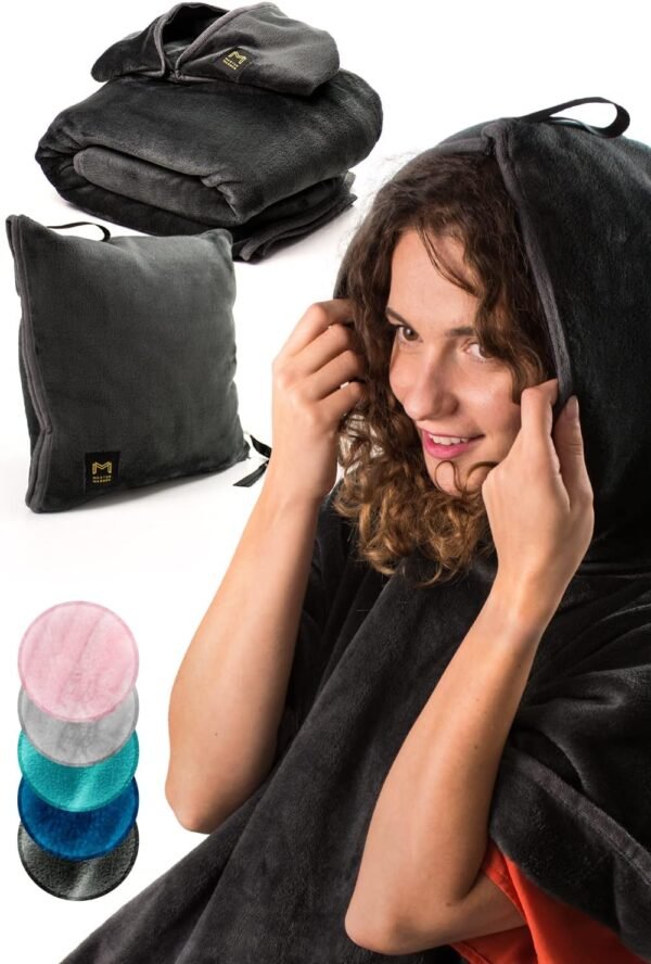 71pmUUiifUL._AC_SL1500_.jpg Travel Blanket Airplane Compact with Hoodie – 2in1 Airplane Travel Accessories from Plane Blanket to Travel Pillow with Luggage Strap, Soft Handle & Secure Pocket