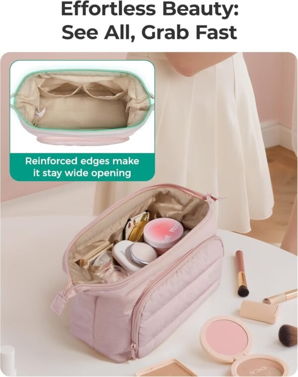 71qHCJyca2L._AC_SL1500_.jpg BAGSMART Makeup Bag Travel Toiletry Bag, Puffy Padded Make Up Bags for Women, Makeup Organizer Wide-open Pouch Purse, Travel Essentials for Toiletries Accessories Brushes, Camel(Brown)