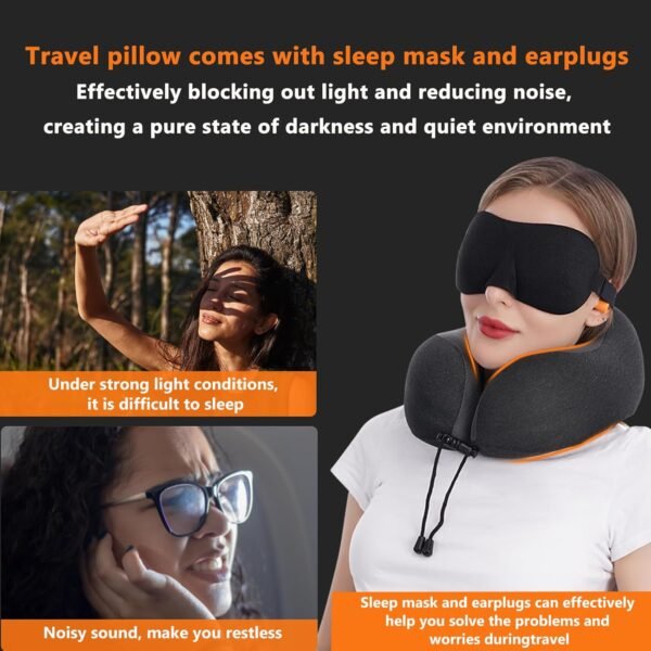 71rYDj3jIeL._AC_SL1500_.jpg MLVOC Travel Pillow 100% Pure Memory Foam Neck Pillow, Comfortable & Breathable Cover, Machine Washable, Airplane Travel Kit with 3D Contoured Eye Masks, Earplugs, and Luxury Bag, Standard (Black)