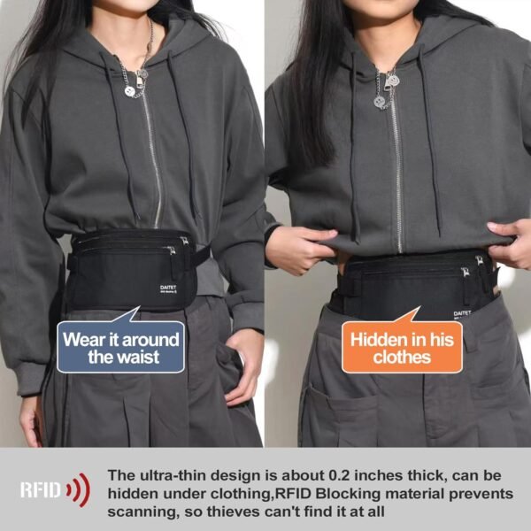 71rdn5eSlL._AC_SL1500_.jpg DAITET Money Belt - Passport Holder Secure Hidden Travel Wallet with RFID Blocking, Undercover Fanny Pack (Black)