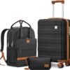 imiomo Hard Shell 20 Inch Carry on Luggage 3 Piece Set with Travel Backpack, Lightweight Hardside Carry-On Suitcase with Spinner Wheels and TSA Lock, Black