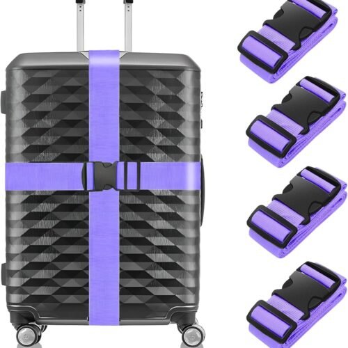 71rfM-KTNYL._AC_SL1500_.jpg BILIONE 4 Pack Luggage Straps 79" Long Belts Keep Suitcase Secure While Traveling, TSA Approved Add a Bag Premium Accessory for Travel Bag Closure (4 Pcs Purple)