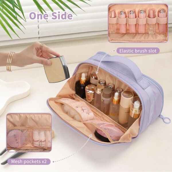 71txLxlBaxL._AC_SL1500_.jpg OCHEAL Travel Makeup Bag - Wide Open Flat Cosmetic Bag Organizer with Handle Portable Lightweight Toiletry Bag for Women's Girls Essentials Skincare Accessories-Purple