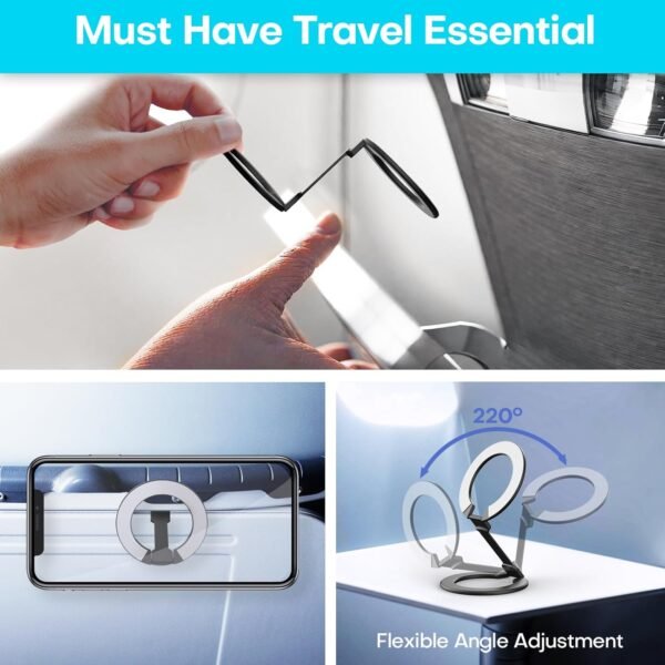 71uFO8wOXxL._AC_SL1500_.jpg MCCHJoy Mini 2-Pack Universal in Flight Airplane Phone Holder, 360°Rotation Foldable Phone Mount Travel Essentials Accessories,Handsfree Phone Stand for Airplane Travel/Home/Office