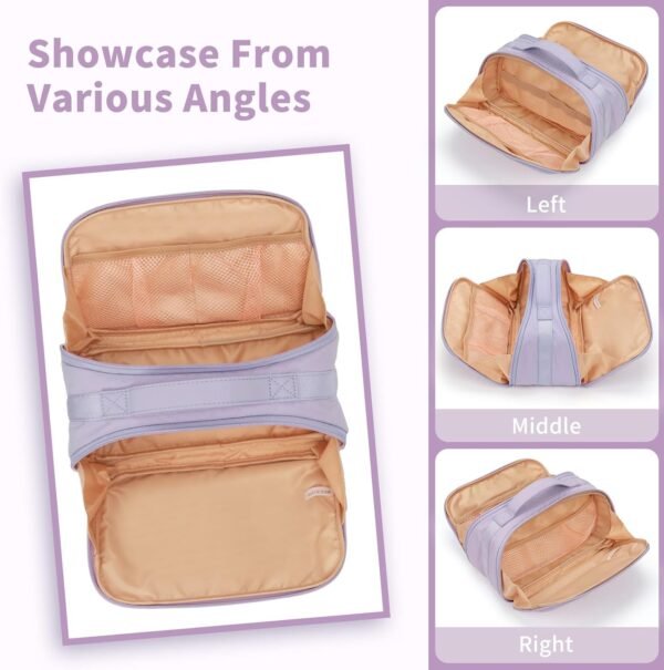 71vJQML4s7L._AC_SL1500_.jpg OCHEAL Travel Makeup Bag - Wide Open Flat Cosmetic Bag Organizer with Handle Portable Lightweight Toiletry Bag for Women's Girls Essentials Skincare Accessories-Purple