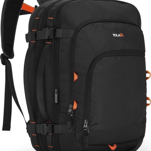 71vWtSWCg8L._AC_SL1500_.jpg Tolaccea Travel Backpack, TSA Friendly Flight Approved Carry-on Luggage Water-resistant Business Rucksack, Durable Large Computer Bag Daypack Fits 15.6 Inch Laptop, 35-45L Expandable - Black
