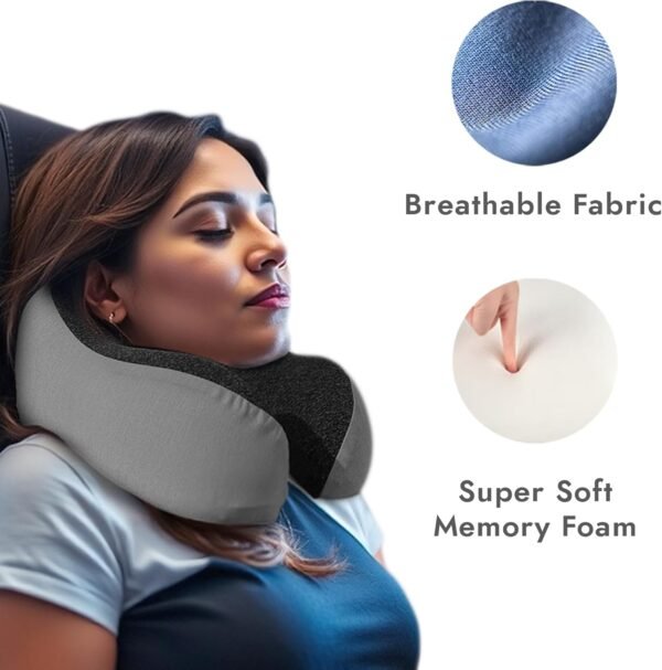 71va16Y8fL._AC_SL1500_.jpg High Fill Memory Foam Neck Pillow - Ergonomic Support for Plane, Car, Home Travel Accessory, Washable Cover - Neck Pillow for Effortless Travel