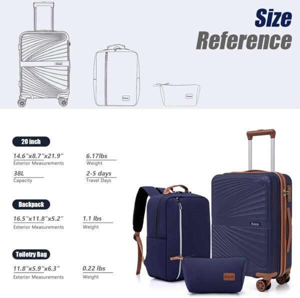 Luggage Sets 3 Piece, Suitcases with Wheels, ABS Hard Case Luggage with TSA Lock Spinner Wheels, Carry On Luggage Set (20inch)