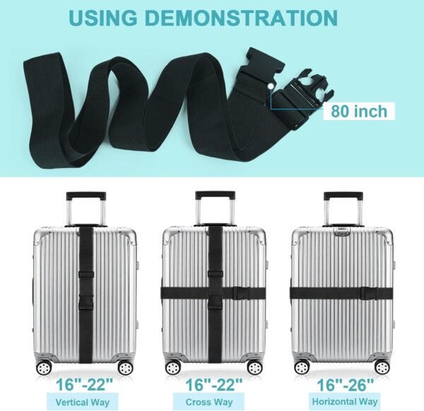 71xEMCg6r0L._AC_SL1500_.jpg 2Pcs Luggage Straps for Suitcase Travel Accessories TSA Approved, 80In Long Belts to Keep Your Suitcase Secure, Adjustable Bag Straps with Quick-Release Buckle for Travel Bag Closure, Black