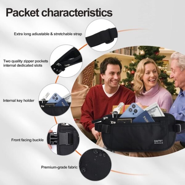 71ywEUPGQL._AC_SL1500_.jpg DAITET Money Belt - Passport Holder Secure Hidden Travel Wallet with RFID Blocking, Undercover Fanny Pack (Black)