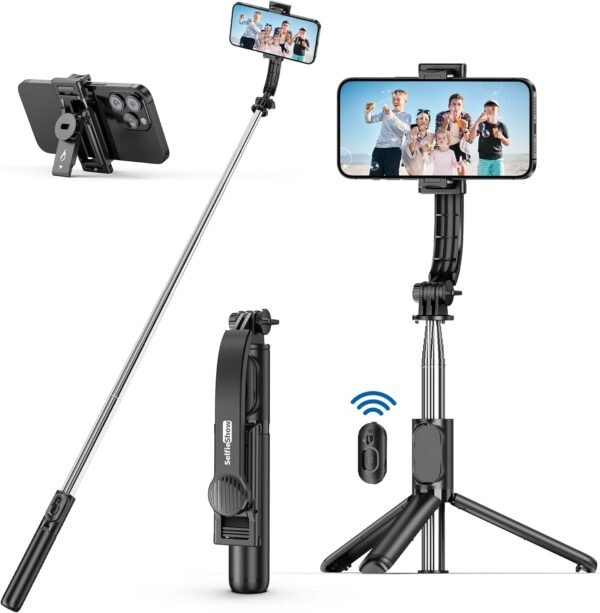 71zD3TpGcaL._AC_SL1500_.jpg SelfieShow Selfie Stick, Extendable Selfie Stick Tripod with Wireless Remote and Tripod Stand, Portable, Lightweight, Compatible with iPhone 15 14 13 12 Pro Xs Max X 8Plus, Samsung Smartphone and More