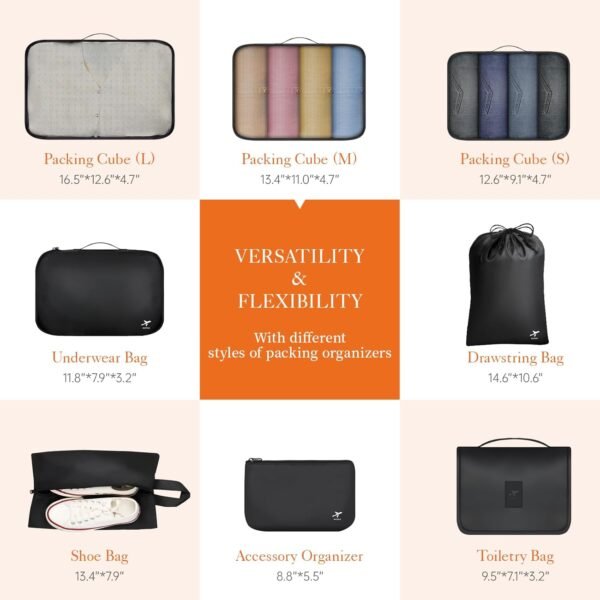 71zU-yyWinL._AC_SL1500_.jpg HOTOR Packing Cubes for Suitcases - 8 Pieces, Light Packing Cubes for Travel, Premium Suitcase Organizer Bags Set, Space-Saving Luggage Organizers, Travel Accessories and Essentials, Black