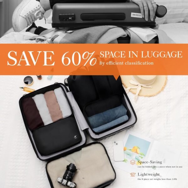 81Njf3lE0L._AC_SL1500_.jpg HOTOR Packing Cubes for Suitcases - 8 Pieces, Light Packing Cubes for Travel, Premium Suitcase Organizer Bags Set, Space-Saving Luggage Organizers, Travel Accessories and Essentials, Black