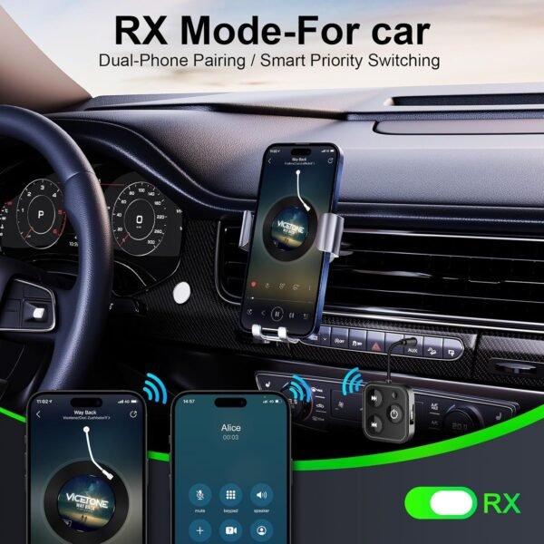 81ZN6xClkL._AC_SL1500_.jpg 2025 Pro Bluetooth 5.4 Transmitter Receiver, 2-in-1 Wireless Audio Adapter for Airplane/TV/PC/Gym - Dual Link Headphone, Low Latency, Battery Display, Built-in Mic, 30H Playtime, Aviation Metal Frame