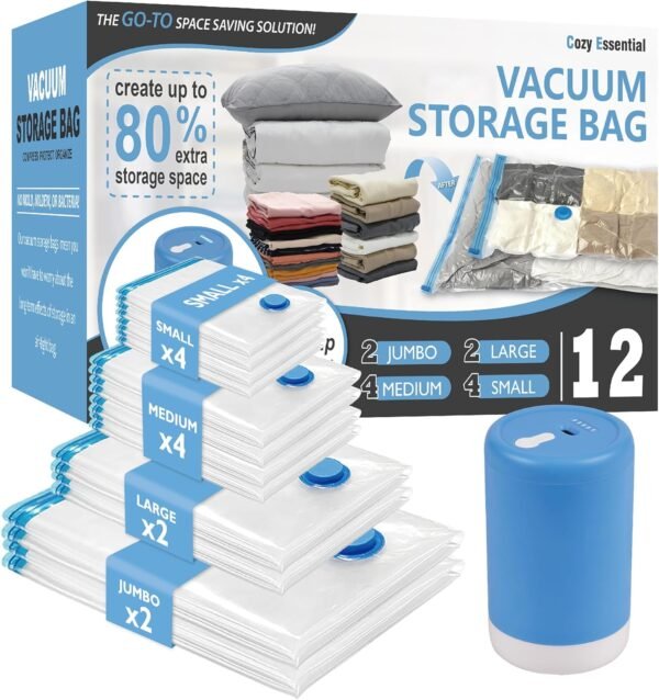 811uf00RWuL._AC_SL1500_.jpg 12 Pack Travel Vacuum Storage Bags with Portable Electric Pump, Vacuum Seal Space Saver Bags for Clothing, Vacuum Travel Bags for Luggage
