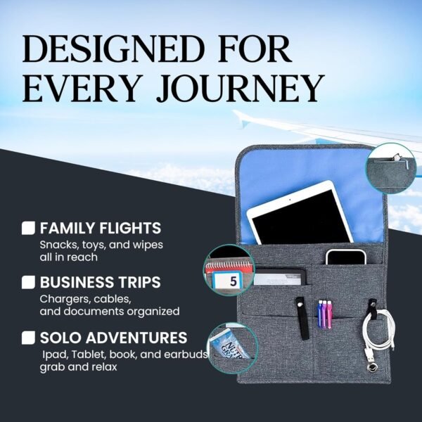 812HbyWsCiL._AC_SL1500_.jpg SO~MINE Airplane Pocket Organizer | Tray Table Cover | In Flight Seat Back Organizer Bag | Commuter Essential Travel Bag | Media Pouch For Flying | Travel Gift | Attaches To Luggage