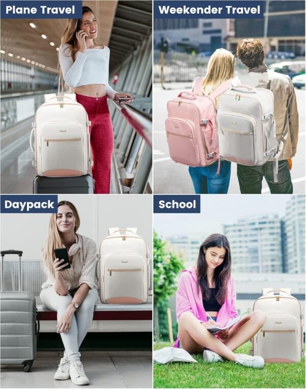 8141dLVuGJL._AC_SL1500_.jpg LOVEVOOK Carry on Travel Backpack, 40L Waterproof Large 17inch Laptop Luggage Daypack as Personal Item Flight Approved, Business Weekender Overnight with 3 Packing Cubes, Light gray-Pink